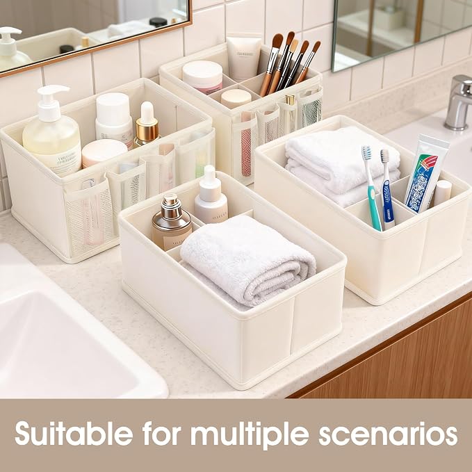 VERONLY Cosmetic Storage Bins Makeup Organizer, Adjustable Multifunction Storage Box Desk Drawer Divider for Makeup Brushes, Bathroom Countertop or Dresser, Set of 4 - Image 7