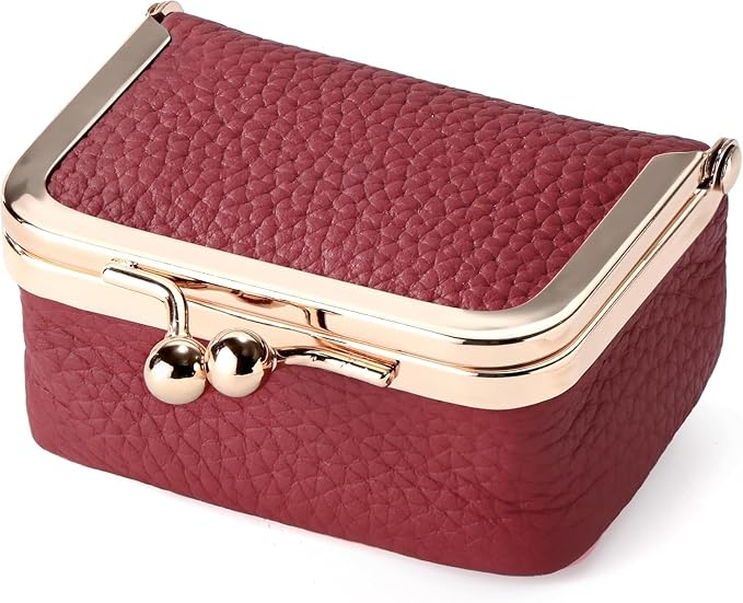 Genuine Leather Mini Jewelry Box & Vintage Wallet for Women - Compact Travel Coin Purse, Lipstick Storage Organizer, Retro Leather Clutch Case (Red/Mini) by Unknown