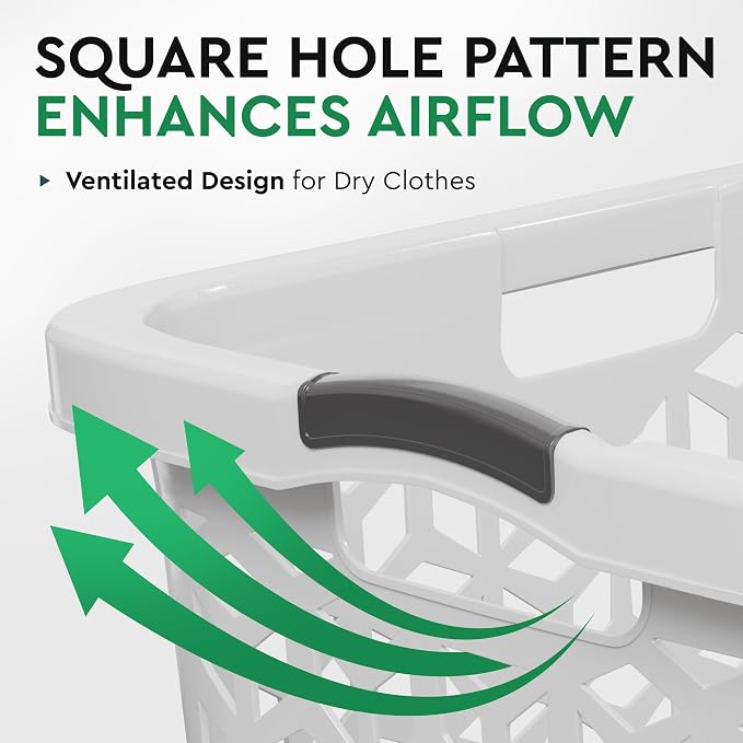 EconoHome Laundry Basket - Large 2 Bushel Laundry Basket with Handles - Stackable Plastic Hamper for Dirty Clothes - Storage Bin & Organizer for Bathroom, Bedroom - White, 70.5L Capacity – Heavy Duty - Image 6