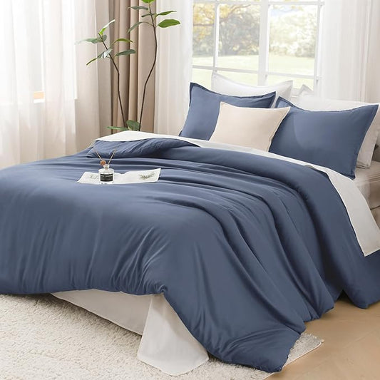 Litanika Comforters Bluish Grey Twin/Twin XL Size, 2 Pieces Lightweight Solid Bedding Set & Collections, All Season Fluffy Bed Set (66x90In Comforter & 1 Pillowcase)
