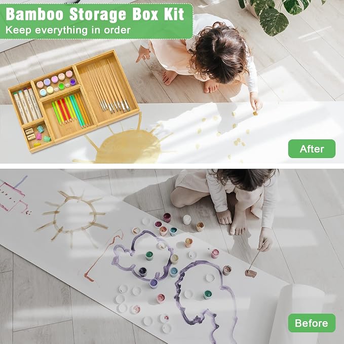 Bamboo Bathroom Drawer Organizer Dividers, Wooden Kitchen Utensil Holder Set of 5, Stackable Junk Drawer Organizer Tray, Multi-Use Storage Bins Boxs for Home, Office, Clothing, Makeup, Jewelry - Image 4