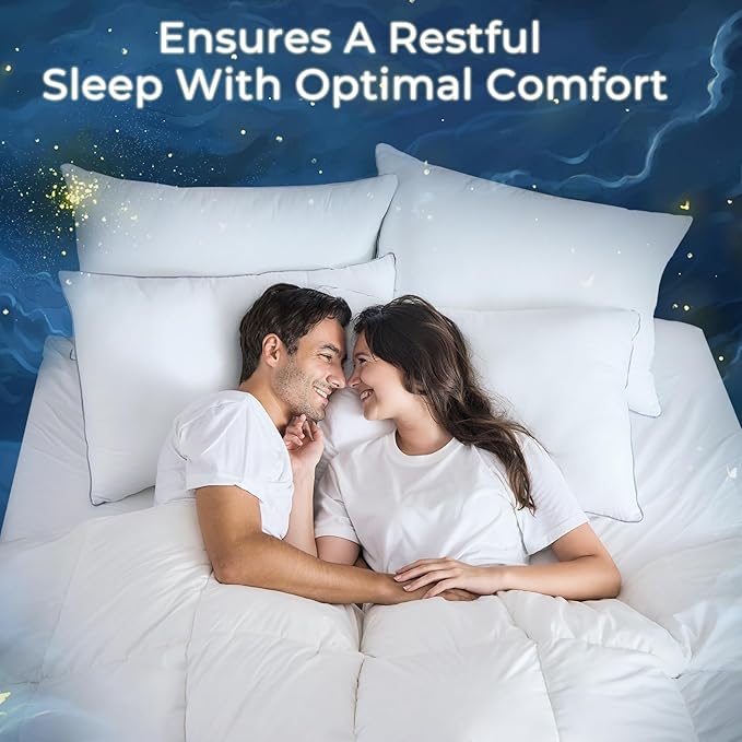 Sasttie Standard Pillow, Single Full Size Bed Pillow for Side, Back, and Stomach Sleepers - Down Alternative Plump Filling - Set of 1, Standard Size, 20x26 Inches