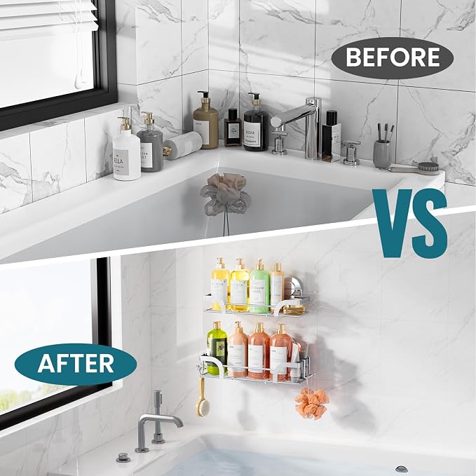 TAILI Shower Caddy Suction Cup 2 Pack, Heavy Duty Bathroom Basket, Bath Shelves for Inside,Stainless Steel Shower Holder for Bathroom Storage & Home Decor,Silver - Image 5