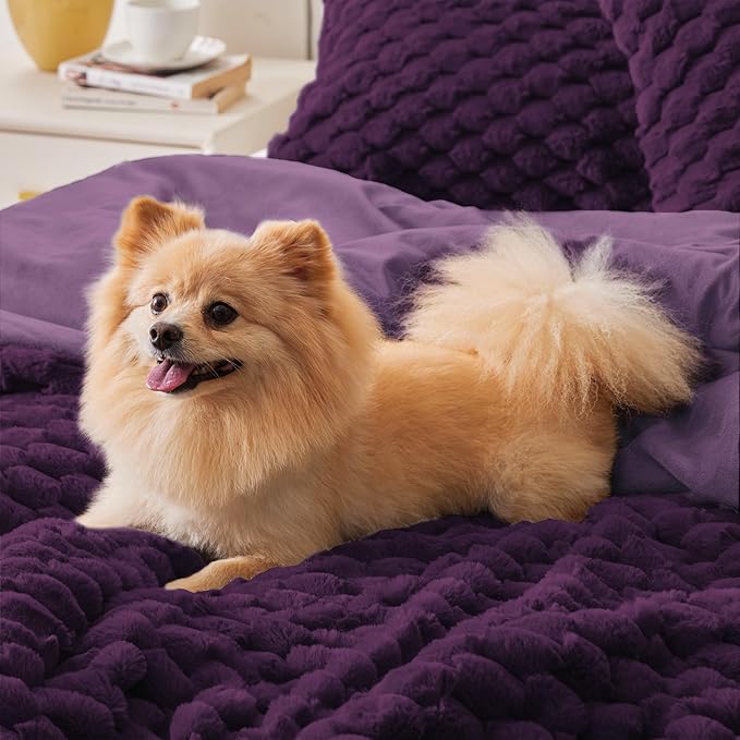 BEDELITE Fluffy Twin Comforter Set - Purple Fleece Soft Comforter for Twin Size Bed, Luxury Warm Bedding Set for Winter, Fuzzy Bed Set 2 Pieces (1 Comforter, 1 Pillowcase)