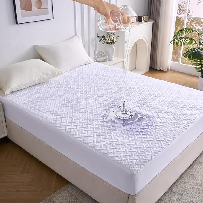 Full Mattress Protector Waterproof - Ultrasonic Noiseless Mattress Pad with Reinforced TPU Backing, Breathable Bed Cover Fit 6"-15" Deep Pocket for Potty Training, Pets & Night Sweats, White