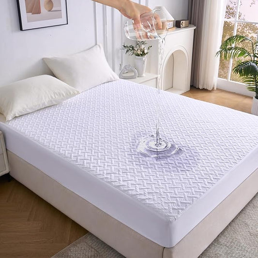 Full Mattress Protector Waterproof - Ultrasonic Noiseless Mattress Pad with Reinforced TPU Backing, Breathable Bed Cover Fit 6"-15" Deep Pocket for Potty Training, Pets & Night Sweats, White