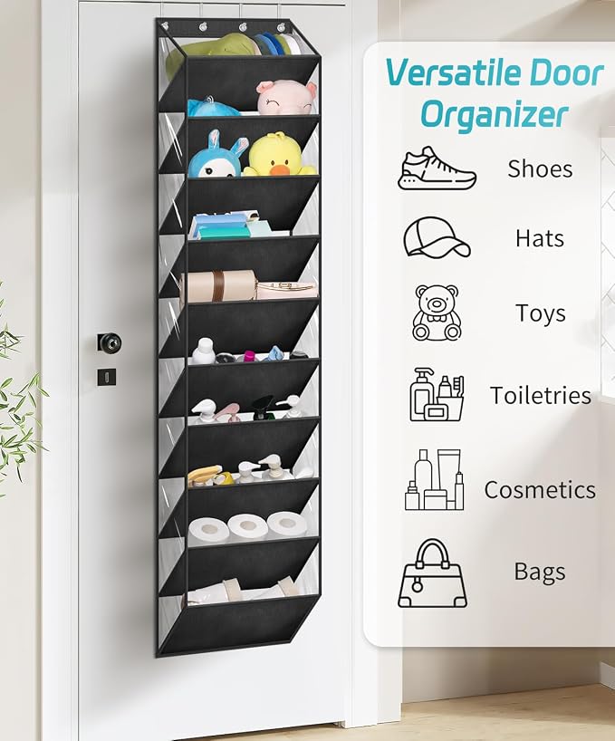 AOODA 10 Tier Clear Over the Door Shoe Organizer Storage, Deep Pockets Large Hanging Shoe Rack for Closet Door, Fit 20 Pairs Shoe Holder Hanger for Sneakers, Boots (Black) - Image 7