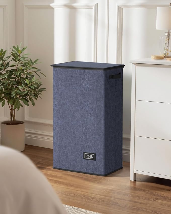 SOLEDI Laundry Hamper with Lid 100L Large & Tall Collapsible Laundry Basket, Clothes Hamper with Bag Removable Easy to Carry, Dirty Hampers for Bedroom, Bathroom, Dorm, College, Navy Blue - Image 8