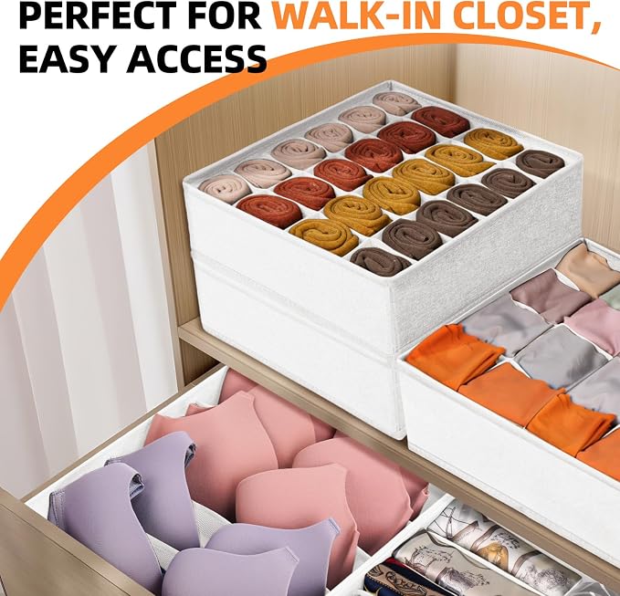 Criusia Drawer Organizer - 6 Set Clothes Organizer for Closet & Bedroom - 90 Cells Bins for Sock, Underwear, Bra, Baby Clothes - Washable & 10xDurable than Non-Woven Fabric (White) - Image 6