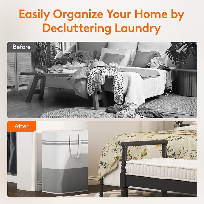 Lifewit 2 Pack 80L Large Freestanding Laundry Hamper, Collapsible Laundry Basket with Easy Carry Handles, Waterproof Tall Clothes Hamper for Laundry Dorm Bedroom Bathroom, Grey-White - Image 6