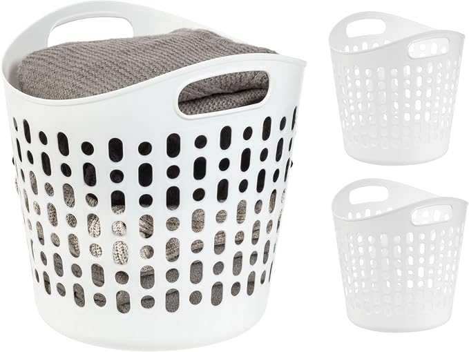 IRIS USA Plastic Laundry Basket, 27L - 3 Pack, Flexible Clothes Hamper with Ventilation Holes, Laundry Room Bedroom Bathroom Apartment Dorm Blankets Pillows Trinkets Organization, White by IRISUSA