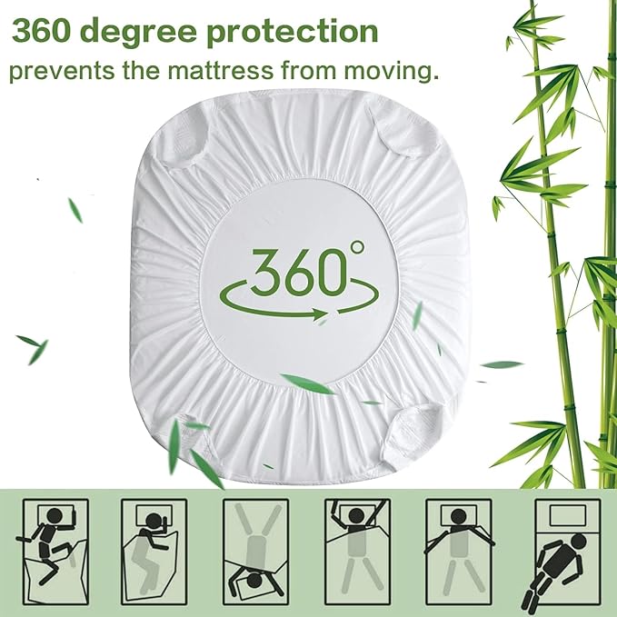 MERITLIFE Premium Waterproof Full Size Mattress Protector Double 4D Mattress Cover Cooling Breathable Mattress Pad Fitted Up 8"-21" Vinyl-Free Noiseless Washable (White,Full 54"x75")