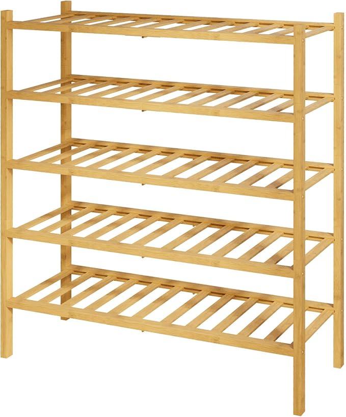 Kitsure Bamboo Wooden Shoe Rack for Closet - Stackable Shoe Organizer with Modular Structure, Space-Saving Shoe Shelf for Entryway, Living Room, Bedroom, 26.8" Wide - 5 Tiers, Natural by Kitsure