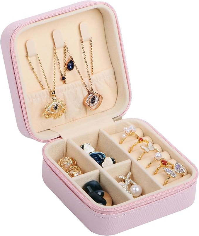 17Dec Small Travel Jewelry Case Organizer,Mini Travel Essentials for Women,Bridesmaid Gifts Birthday Gifts for Women,Small Jewelry Box for Girls 8-12 by 17Dec