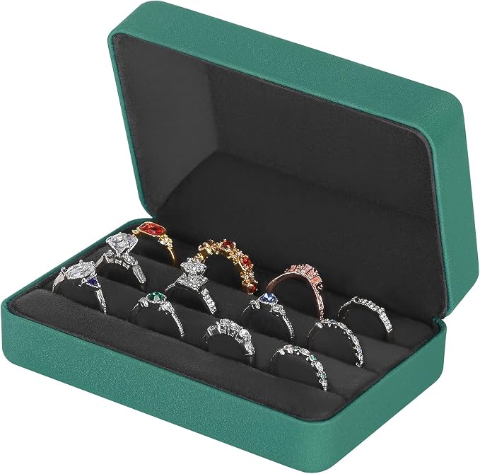 KUKUVR Velet Ring Storage Box, Travel Jewelry Case with 3 Slot Ring Display Organizer (Green) by Unknown