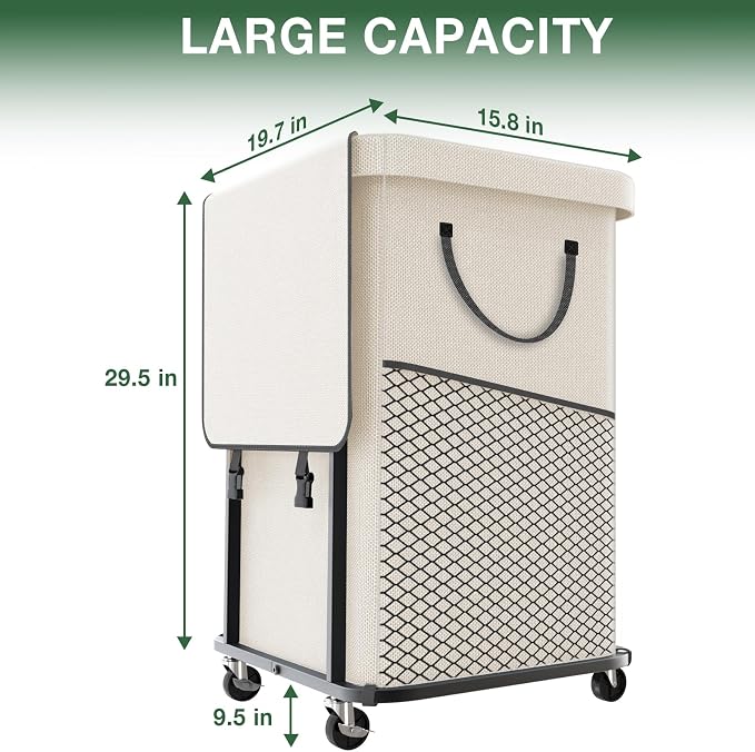40 Gal(150L) High Grade Large Laundry Basket with Wheels, Rolling Laundry Hamper, Laundry Cart with Metal Frame and Removable Bag Design, Suitable for Laundry Room, Bedroom (White, 150L) - Image 6