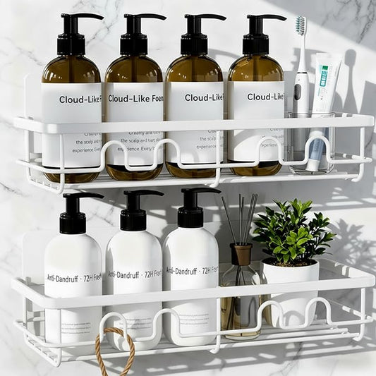 Adhesive Shower Caddy, Large Capacity Shower Racks for Inside Shower, No Drill Bathroom Shower Organizer and Storage, 2 Pack White Bathroom Shelves, Home Decor Rv Accessories, Apartment by Dimyno