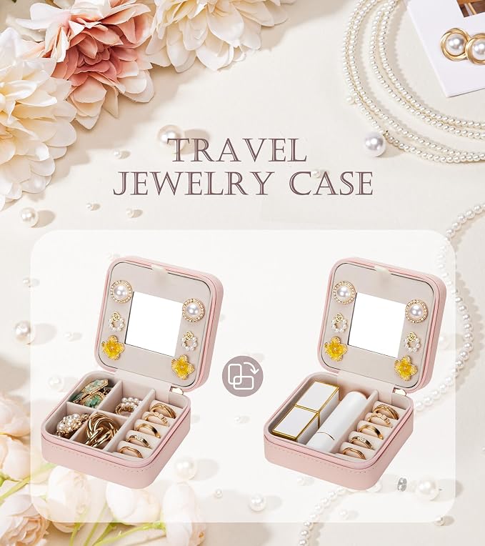 Enthralite Travel Jewelry Box for Girls: Traveling Jewelry Case Gift for Women - Mini Organizer for Necklaces Earrings Pink B - Image 8