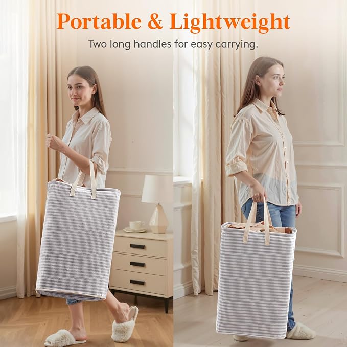 Lifewit 2 Packs Freestanding Clothes Hamper with Carry Handles, Large Tall Laundry Basket for Organization for Adults in Laundry Room Dorm Bedroom, Gray, 2 x 75L - Image 5