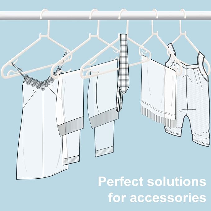 Plastic White Hangers 50 Pack, Light Weight Durable Clothes Hangers G-Shape Hangers Standard Size Ideal for Tank T-Shirts Dresses Jackets Suits Blouses Ties Leggings - Image 4
