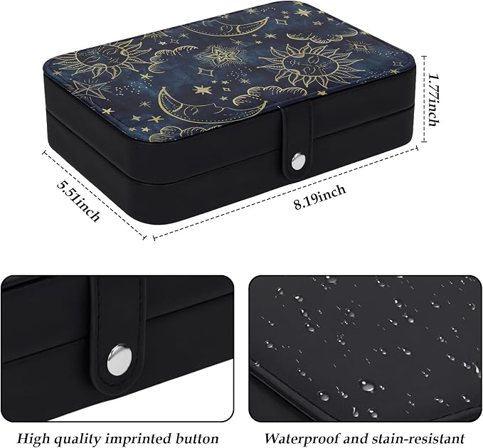 Vintage Sun Moon Star Jewelry Box Storage Travel Small Jewelry Organizer for Girls Jewellery Storage Case for Necklace Ring Earring Bracelet Pendant Birthday Christmas Valentines Women Gifts - Image 2