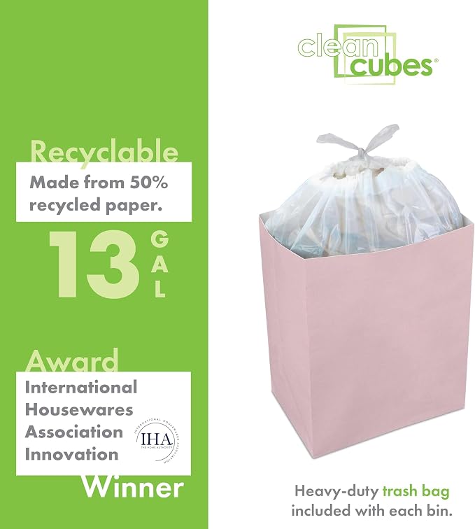 Clean Cubes 13 Gallon Disposable Pop-Up Trash Cans (3-Pack) with Fitted Bags – Foldable Garbage & Recycling Bins for Parties, Events & Kitchen (Pink, 17" H x 13.5" W x 10" D) - Image 5