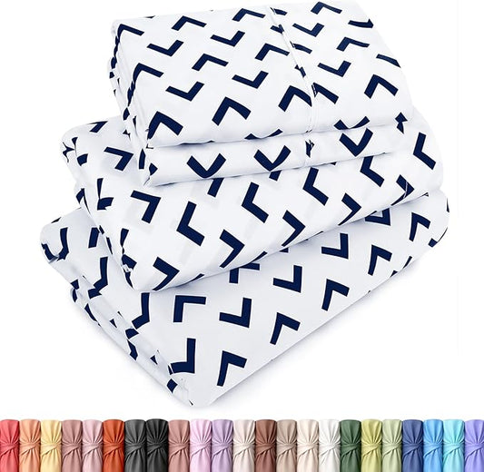 Utopia Bedding Queen Sheet Set, Soft Microfiber 4 Piece Bed Sheets with 15" Deep Pocket - Easy Care Brushed Microfiber (Arrows - Navy)