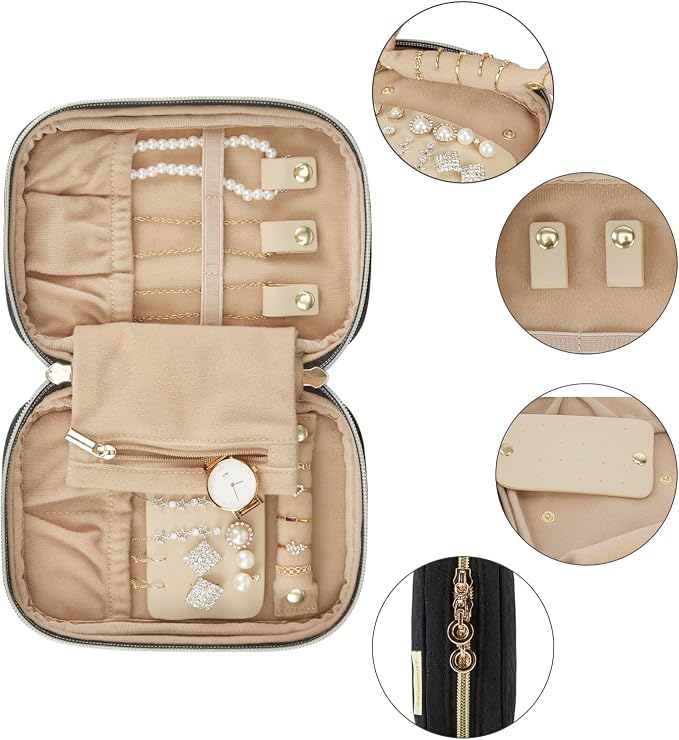 BAGSMART Travel Jewelry Organizer Case Small Jewelry Roll for Journey-Rings, Necklaces, Earrings, Bracelets, Black - Image 4