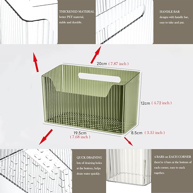 Set Of 2 Storage Organizer Bins Wall Mounted Shower Basket, Shower Caddy Stackable Clear Plastic Makeup Organizer Adhesive Hanging Bin for Bathroom, Kitchen, Cabinet, Pantry, BPA Free, Green - Image 6