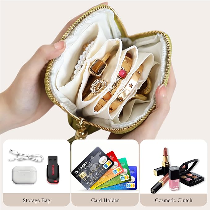 Stratalife Travel Jewelry Case Organizer for Women Wedding Gifts Portable Velvet Pouches for Travel Essentials Jewelry Crystal Bracelets Necklace Storage, Ring Holder Green Tassel - Image 2