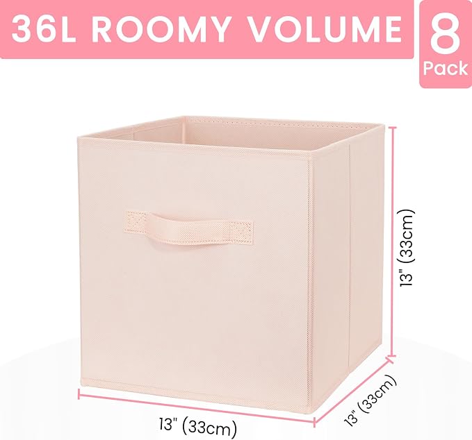Criusia Storage Cubes - 13 Inch Heavy Duty Fabric Storage Bins for Shelves Closet Cube Organizer - 8 Pack Collapsible Cube Storage Bins Baskets for Clothes Blankets Toys - Nursery Organization - Image 2