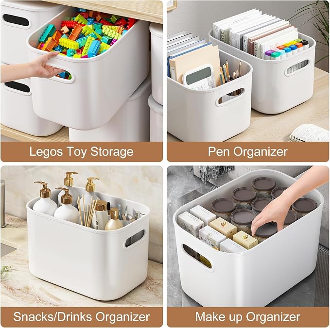 6 Pack White Storage Bins with Lids Stackable Storage Container for Organizing, Small Storage Boxes with Handle for Shelves, Cute Organizer Bins for Craft, Snacks, 9.85x6.9x5.7 inch - Image 4