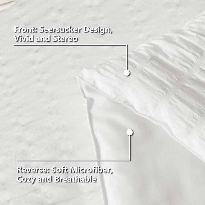 CozyLux King Size Comforter Set White Seersucker 7 Pieces Bed in a Bag King Comforter Set with Sheets, Luxury Soft Bedding Sets with Down Alternative Comforter, Sheets, Pillowcases & Shams All Seasons