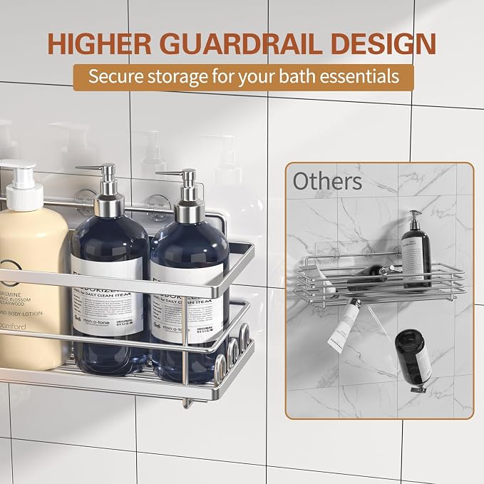 Youvip Shower Caddy, 3 Pack Large Capacity Bathroom Organizers and Storage, No Drilling Adhesive Rustproof Shelves with Soap Holder, Home Decor, Silver - Image 3