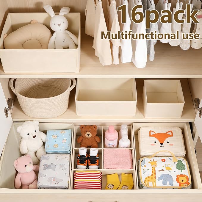 Drawer Organizer Clothes, 16 Pack Dresser Organizer Bins, Foldable Closet Organizers and Storage Fabric Dresser Bins, Shallow Drawer Dividers for Clothing, Underwears, Socks, Tie - Image 4