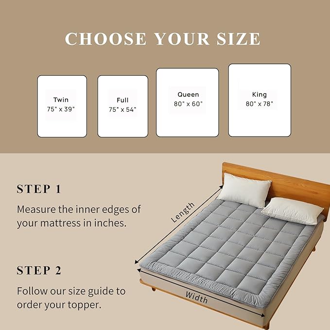 Quilted Fitted Mattress Pad, Elastic Fitted Mattress Topper Protector and Cover Stretches up to 14 Inches Deep, 4 Anchor Elastic Bands, Machine Washable (Lgrey, Queen)