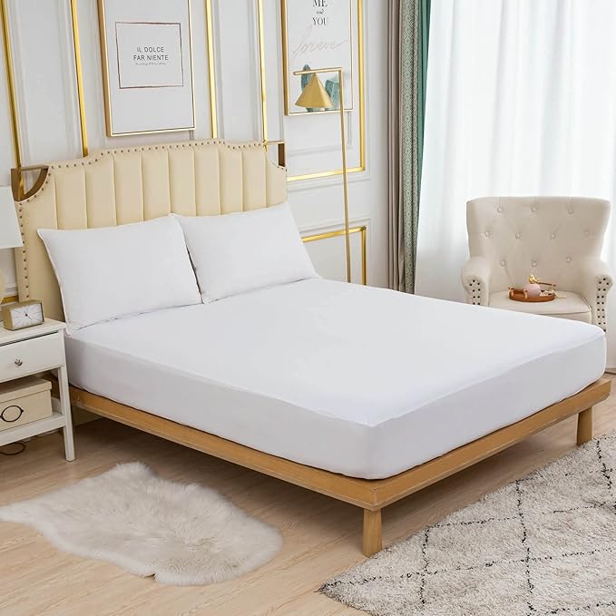 Kingnex Olympic Queen 66 x 80 Waterproof Mattress Protector with Bamboo Viscose Jersey Surface for Super Queen Bed Fitted Sheet Style Cover Olympic Queen