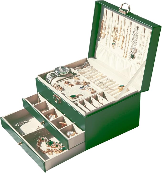 Jewelry Organizer Box PU Leather Double-Layer Pull-Out Drawer & Multiple Compartments - Premium Jewelry Storage for Necklaces, Rings, Bracelets - Nice Christmas Gift for Women, Men - Image 4