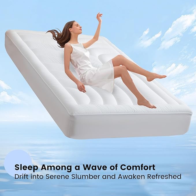 Waterproof Mattress Pad Twin XL, Quilted Fitted Twin XL Mattress Topper for College Dorm, Five-Layers Noiseless Mattress Protector Cover with 8"-21" Deep Pocket, White, 39x80