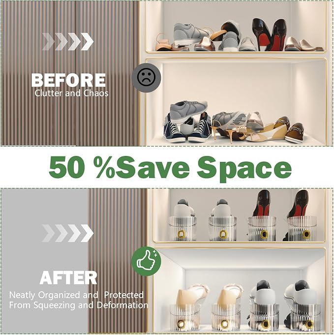 Adjustable Slot Organizer for Pairs of Shoes, Space Saver, Double Deck Riser Rack, Closet Organizer (Clear, 20 Pack) - Image 4
