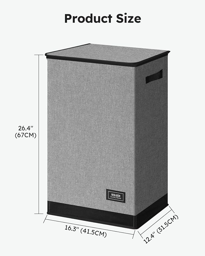 SOLEDI Laundry Hamper with Lid 90L Large & Tall Collapsible Laundry Basket, Clothes Hamper with Bag Removable Easy to Carry, Dirty Hampers for Bedroom, Bathroom, Dorm, College, Grey - Image 3