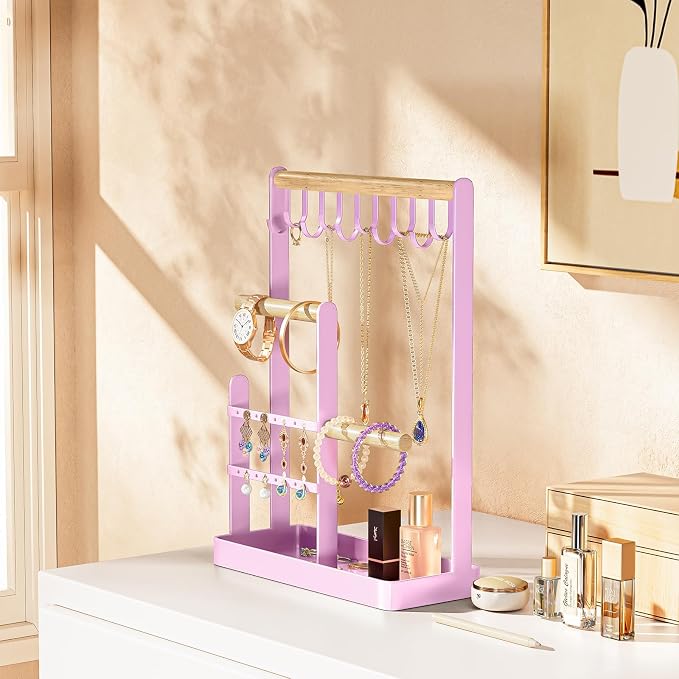 ProCase Cute Jewelry Stand, Aesthetic Jewelry Organizer for Dresser Vanity, Jewelry Holder Display for Necklaces Earrings, Gifts for Teen Girls Women, Bedroom Dorm Decor -Medium, Purple - Image 7