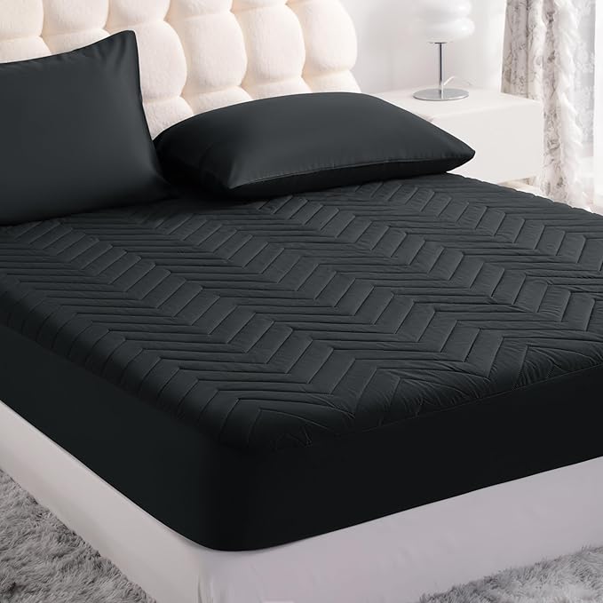 NTBAY Waterproof Mattress Protector, Quilted Twin XL Fitted Mattress Cover with 15" Deep Pocket- Machine Washable - Soft and Breathable Mattress Pad Cover, Black