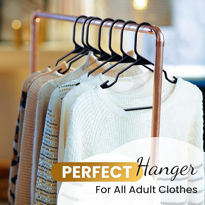 Our Modern Space 30 Pack Adult Plastic Hanger for Shirt Pants Coats Dresses Skirts Suits Jackets - Standard Thick Coat Hanger - Sturdy & Durable Design with Shoulder Grooves Hook - Black - Image 2