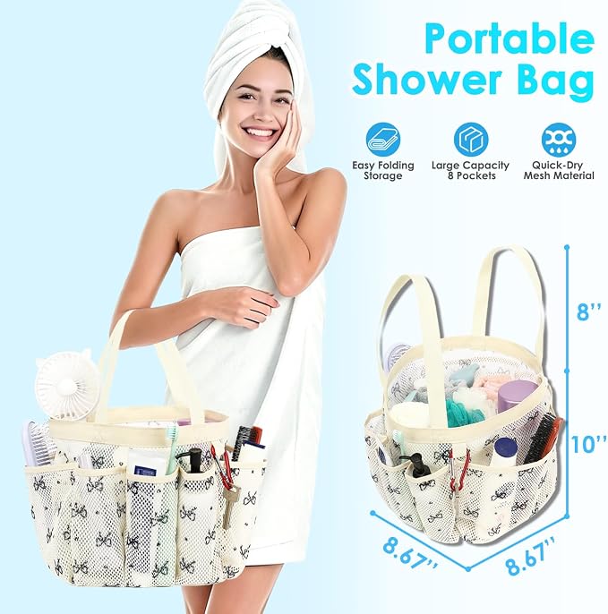 Fammart Mesh Shower Caddy Portable for College Dorm Room Essentials, 8-Pocket Large Shower Basket Tote Bag with 2 Handles for Toiletry, Bathroom, Beach, Camp, Gym - Image 2
