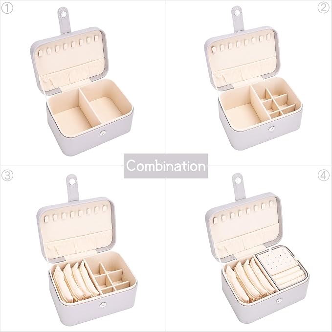 2 Layer Portable Jewelry Box, Large Jewelry Travel Case with 4 Jewelry Pouches, Medium Size Jewelry Organizer Box for Earrings, Necklaces, Bracelets (light gray) - Image 4