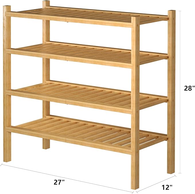 ROMGUAR CRAFT 4 Tier (Thick) Bamboo Shoe Rack for Closet Free Standing Wood Shoe Shelf for Entryway Small Space Stackable 27"x12"x28" (Natural) - Image 3