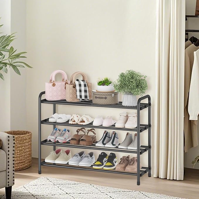 KANAV 4-Tier Expandable Shoe Rack – Adjustable Shoe Organizer & Shoe Storage for Closet, Entryway, and Front Door – Space-Saving Shoe Shelf and Rack Organizer for Home - Black - Image 7