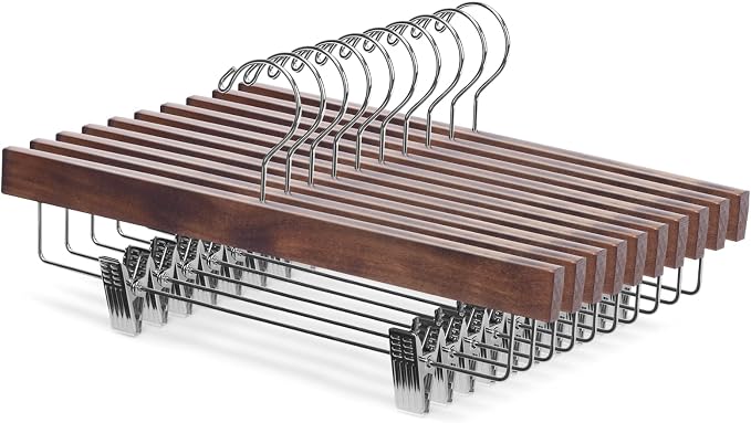Nature Smile Wooden Pants Skirt Trousers Hangers with Clips (10Pcs Retro) by NatureSmile
