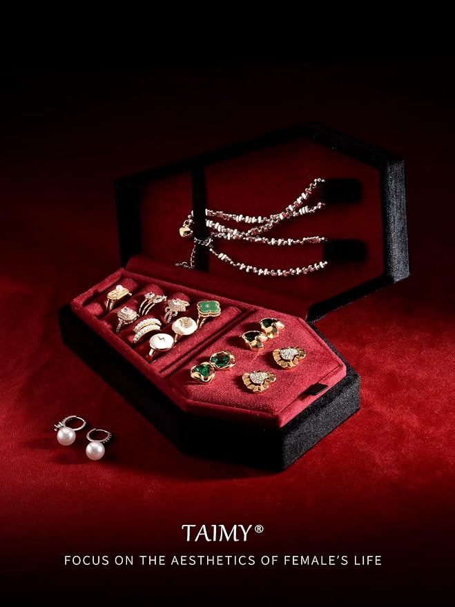 TAIMY Coffin Jewelry Box, Mini Coffin Shaped Gothic Jewelry Case, Plush Velvet Small Jewelry Organizer for Earrings Rings Necklaces Bracelets(Black-Red) - Image 2
